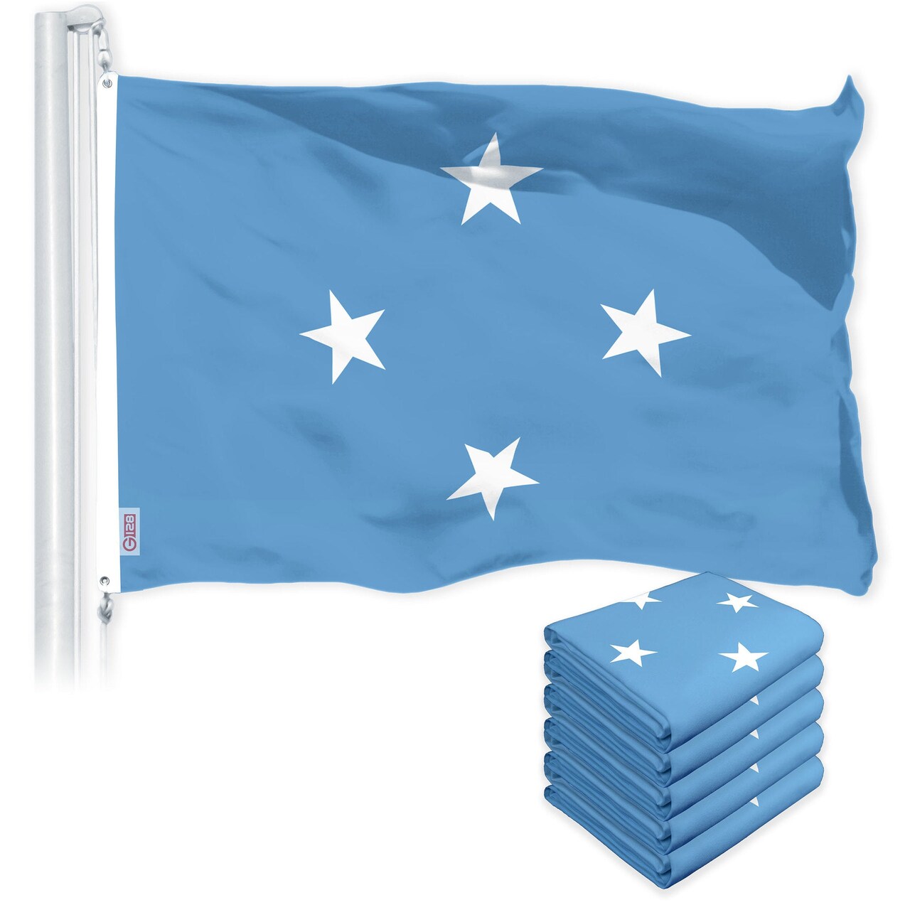 G128 5 Pack: Micronesia Micronesian Flag | 3x5 Ft | LiteWeave Pro Printed 150D Polyester | Country Flag, Indoor/Outdoor, Vibrant Colors, Brass Grommets, Thicker and More Durable Than 100D 75D Poly
